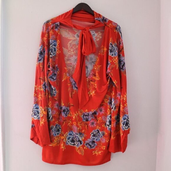 NEW Free People 2 AM Red Floral Long Sleeve Mini Dress - Picture 7 of 7